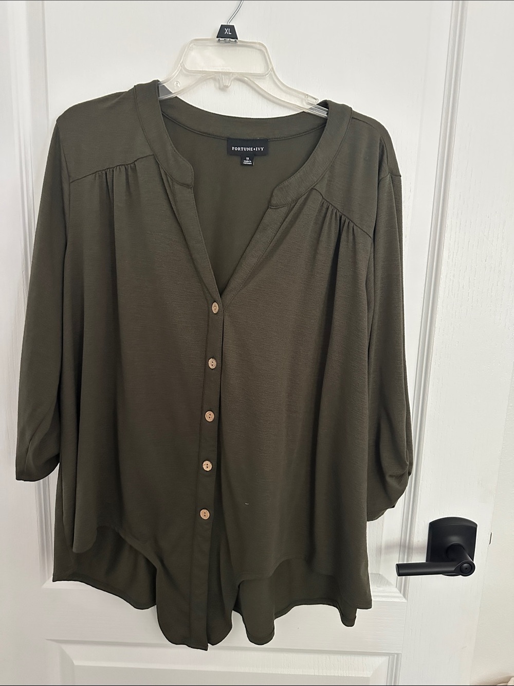 Fortune & Ivy Olive Button-Down Tunic Blouse